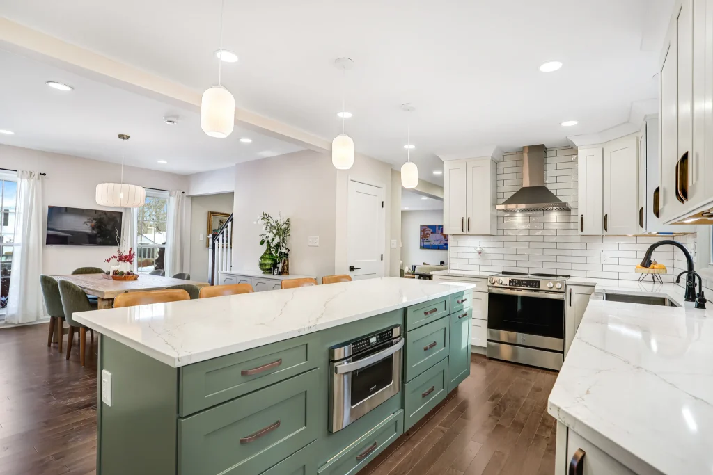 green-kitchen-island-white-quartz-countertop-vienna-va