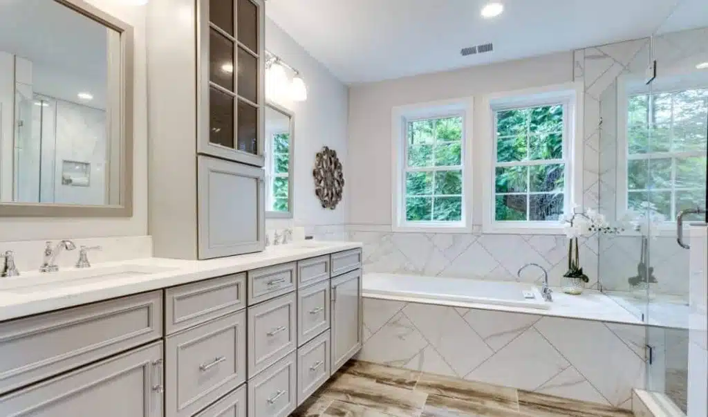 beautiful modern bathroom storage space; bathroom trends